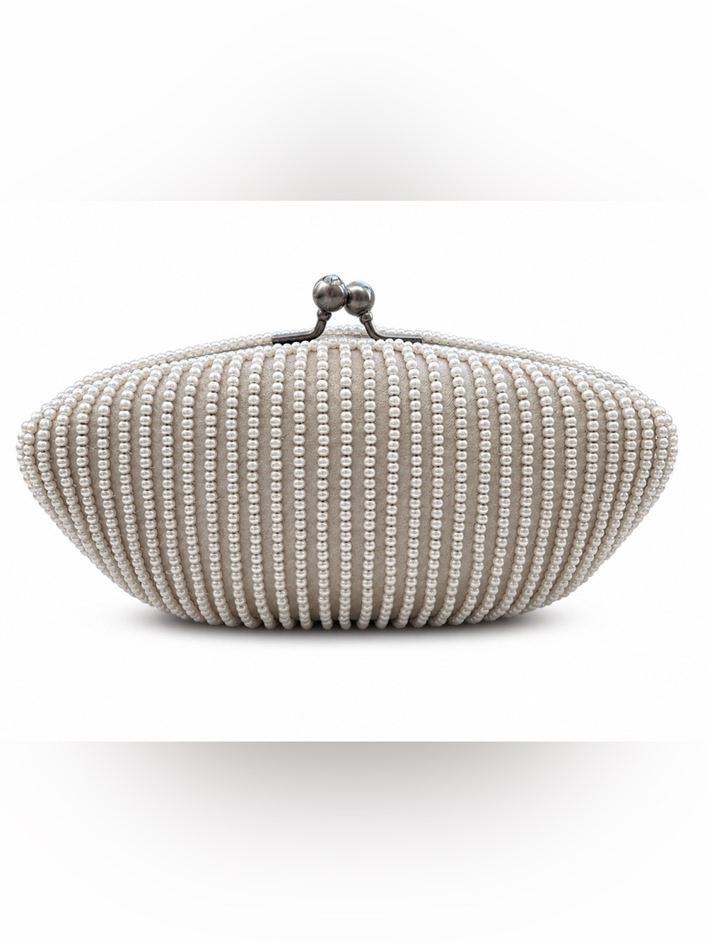Vintage Pearl-Embellished Ivory Evening Clutch